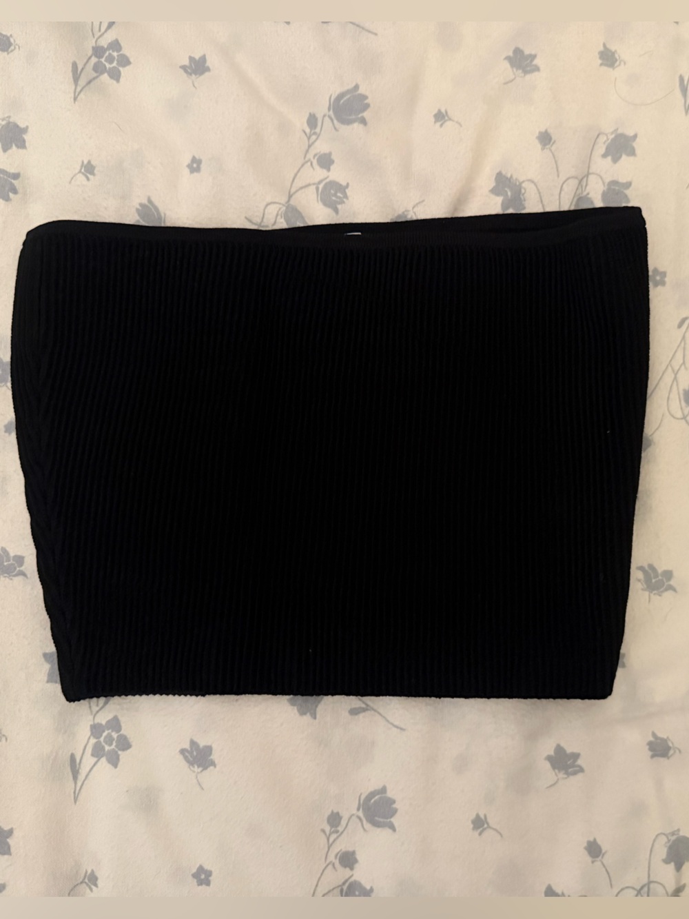 Babaton Black Ribbed Strapless Knit Crop Top